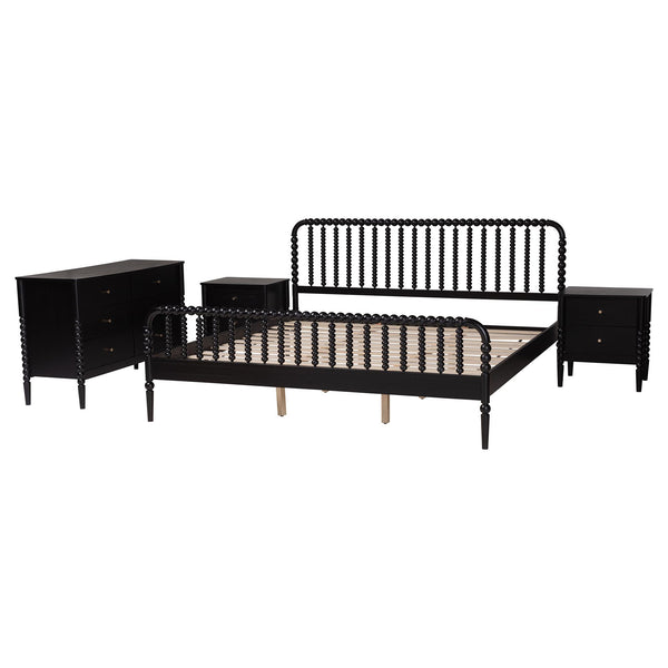 Baxton Studio Lucera King Bedroom Set Rubberwood Spindle Cottage Style 4 Piece