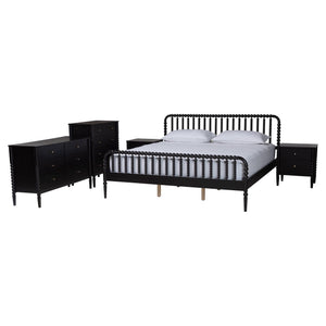 Baxton Studio Baxton Studio Lucera Rubberwood King Bedroom Set Spindle Cottage Style 5 Piece MG0110-4-Black-King 5PC Bedroom Set