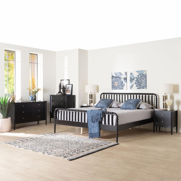 Baxton Studio Lucera Rubberwood King Bedroom Set Spindle Cottage Style 5 Piece