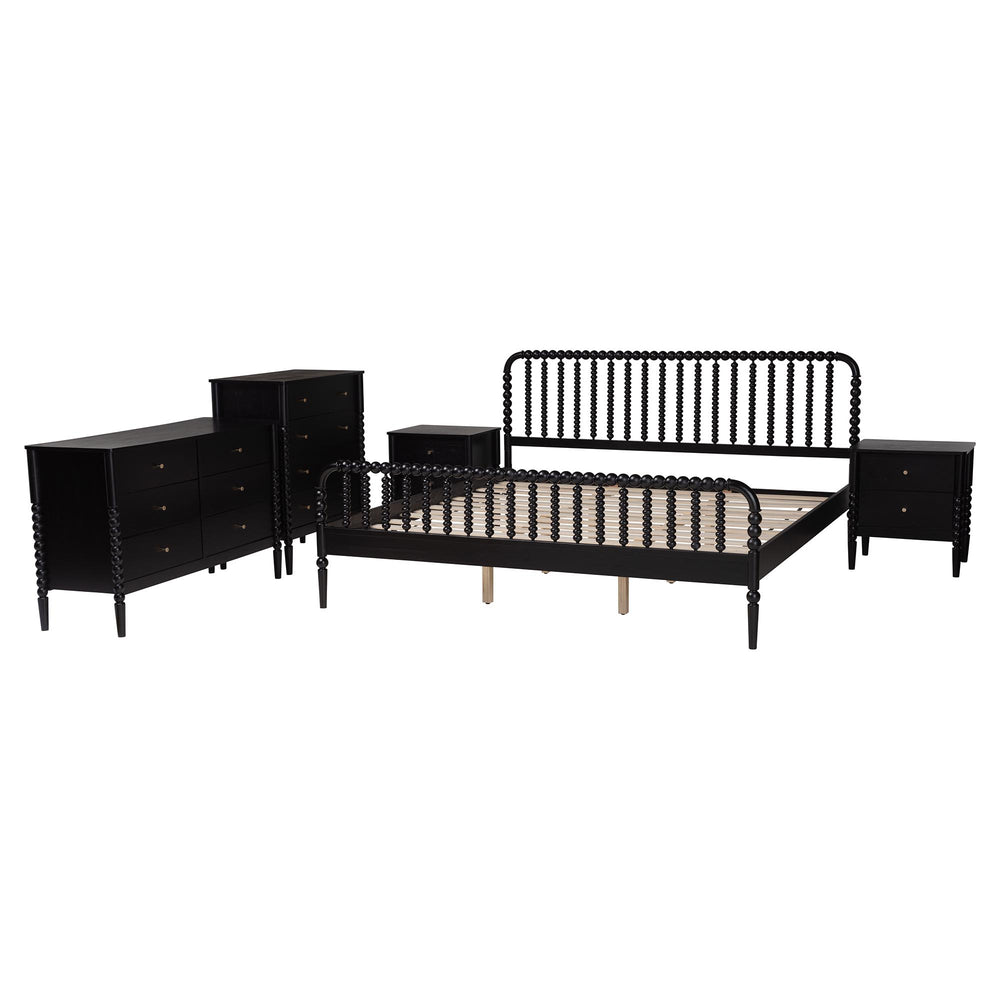 Baxton Studio Baxton Studio Lucera Rubberwood King Bedroom Set Spindle Cottage Style 5 Piece MG0110-4-Black-King 5PC Bedroom Set