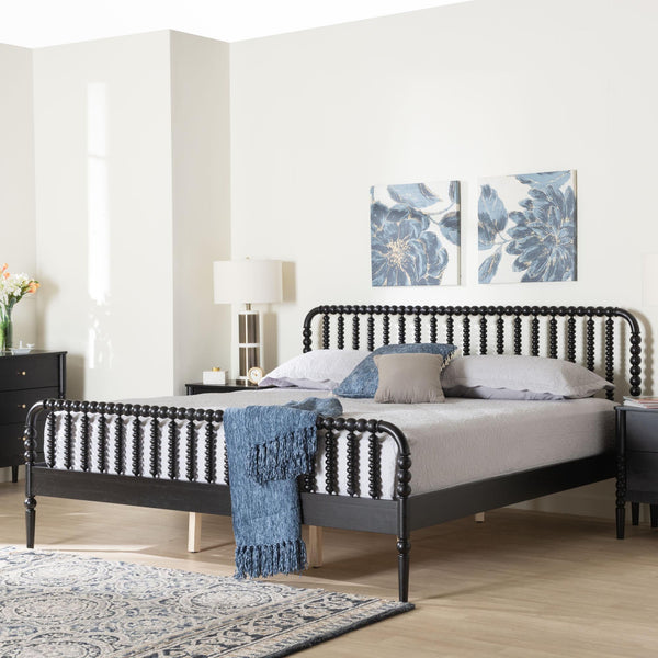 Baxton Studio Lucera Spindle Platform Bed Rubberwood King with Slatted Headboard