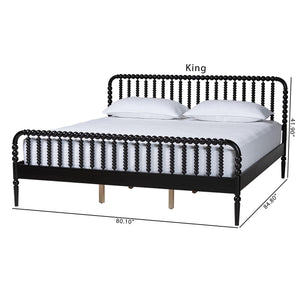 Baxton Studio Lucera Spindle Platform Bed Rubberwood King with Slatted Headboard