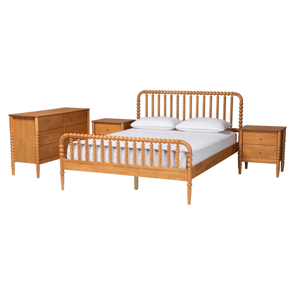 Baxton Studio Baxton Studio Lucera King Bedroom Set Rubberwood Spindle Cottage Mid-century Suite MG0110-4-NT Oak-King 4PC Bedroom Set