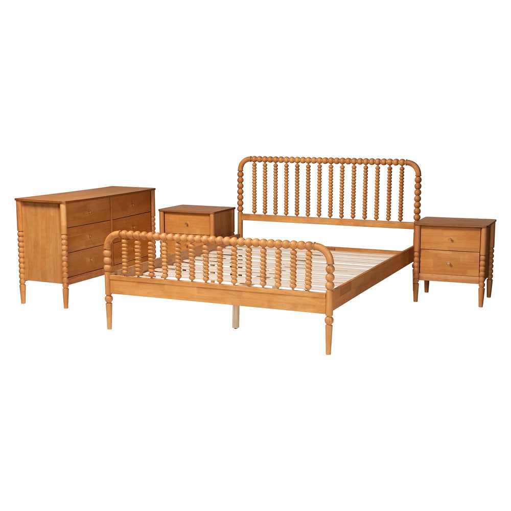 Baxton Studio Baxton Studio Lucera King Bedroom Set Rubberwood Spindle Cottage Mid-century Suite MG0110-4-NT Oak-King 4PC Bedroom Set