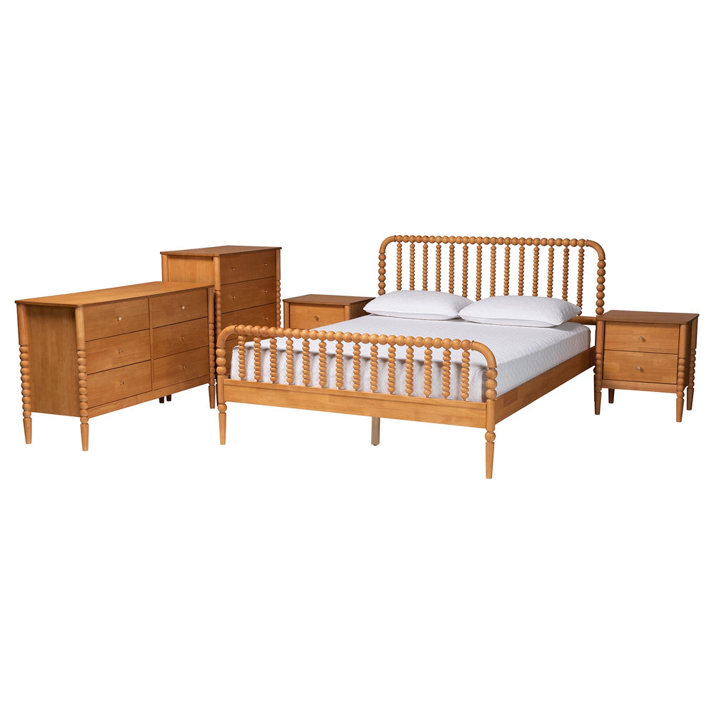 Baxton Studio Baxton Studio Lucera Rubberwood King Bedroom Set with Spindle Detail and Oak Finish MG0110-4-NT Oak-King 5PC Bedroom Set
