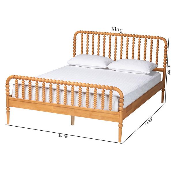 Baxton Studio Lucera King Spindle Platform Bed Rubberwood Mid-century Bedroom