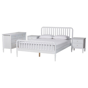 Baxton Studio Baxton Studio Lucera White Rubberwood King Bedroom Set with Spindle Accents MG0110-4-White-King 4PC Bedroom Set