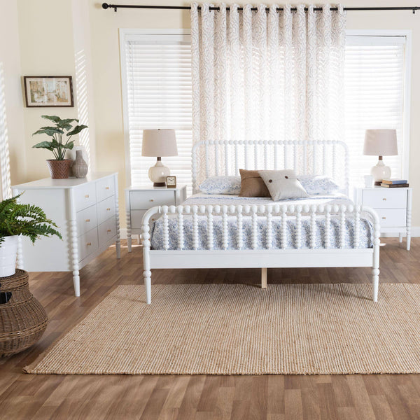Baxton Studio Lucera White Rubberwood King Bedroom Set with Spindle Accents