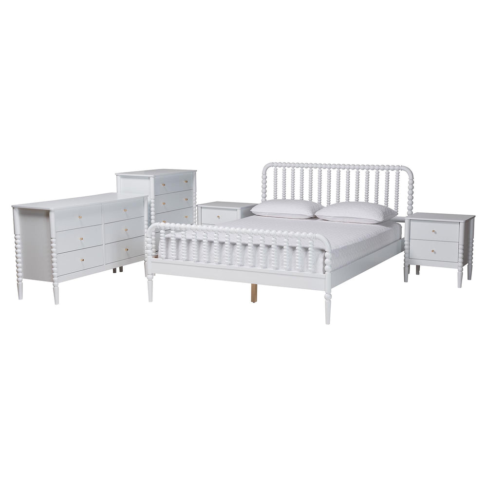 Baxton Studio Baxton Studio Lucera King Bedroom Set Cottage White Rubberwood with Spindle Detail MG0110-4-White-King 5PC Bedroom Set
