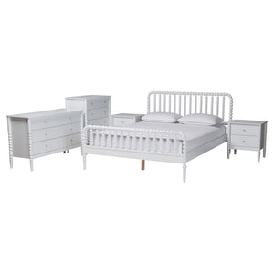 Baxton Studio Baxton Studio Lucera King Bedroom Set Cottage White Rubberwood with Spindle Detail MG0110-4-White-King 5PC Bedroom Set