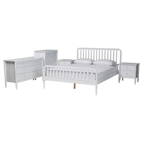 Baxton Studio Baxton Studio Lucera King Bedroom Set Cottage White Rubberwood with Spindle Detail MG0110-4-White-King 5PC Bedroom Set