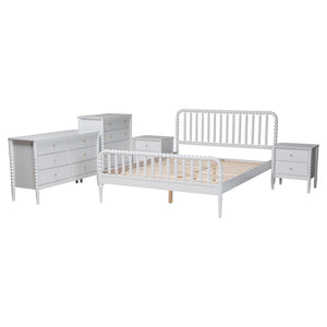 Baxton Studio Lucera King Bedroom Set Cottage White Rubberwood with Spindle Detail
