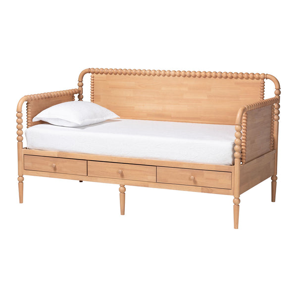 Baxton Studio Baxton Studio Lucera Bobbin Spindle Daybed with 3 Storage Drawers in Rubberwood Beech Brown Twin MG0110-7-Beech-Daybed-Twin