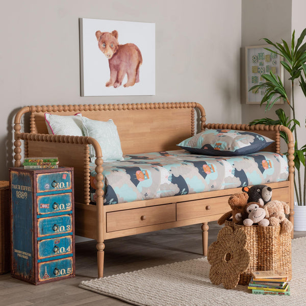 Baxton Studio Lucera Bobbin Spindle Daybed with 3 Storage Drawers in Rubberwood