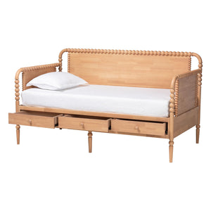 Baxton Studio Lucera Bobbin Spindle Daybed with 3 Storage Drawers in Rubberwood