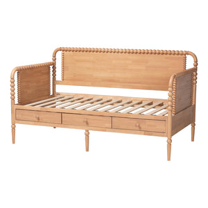 Baxton Studio Lucera Bobbin Spindle Daybed with 3 Storage Drawers in Rubberwood