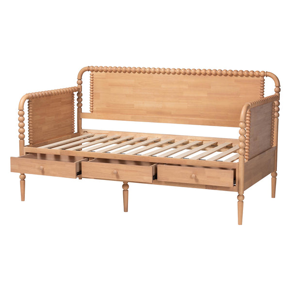Baxton Studio Lucera Bobbin Spindle Daybed with 3 Storage Drawers in Rubberwood