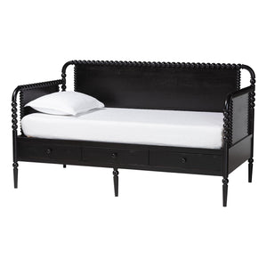 Baxton Studio Lucera Bobbin Spindle Daybed with 3 Storage Drawers in Rubberwood