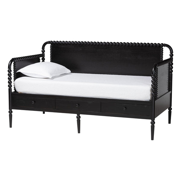 Baxton Studio Lucera Bobbin Spindle Daybed with 3 Storage Drawers in Rubberwood