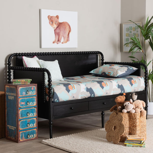 Baxton Studio Lucera Bobbin Spindle Daybed with 3 Storage Drawers in Rubberwood