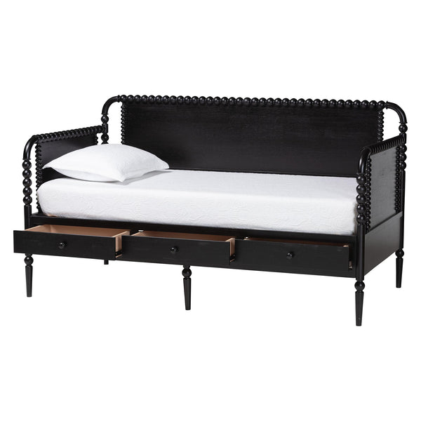 Baxton Studio Lucera Bobbin Spindle Daybed with 3 Storage Drawers in Rubberwood