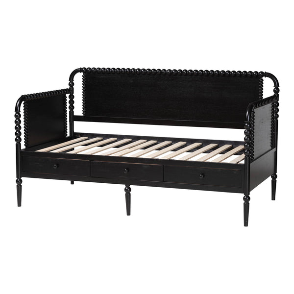 Baxton Studio Lucera Bobbin Spindle Daybed with 3 Storage Drawers in Rubberwood
