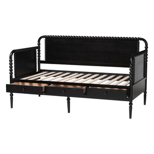 Baxton Studio Lucera Bobbin Spindle Daybed with 3 Storage Drawers in Rubberwood