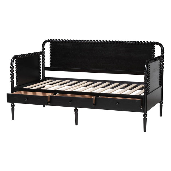 Baxton Studio Lucera Bobbin Spindle Daybed with 3 Storage Drawers in Rubberwood