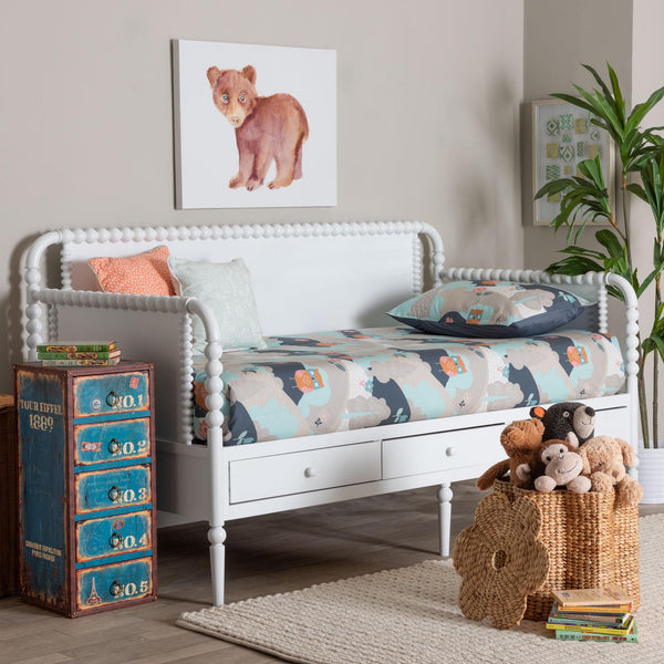 Baxton Studio Lucera Bobbin Spindle Daybed with 3 Storage Drawers in Rubberwood
