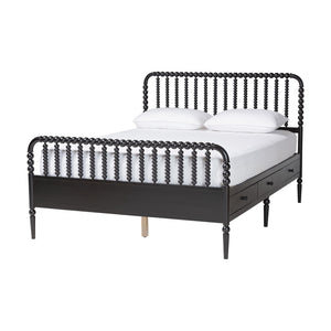 Baxton Studio Lucera Rubberwood Platform Bed Bobbin Spindle Frame with Six Storage Drawers