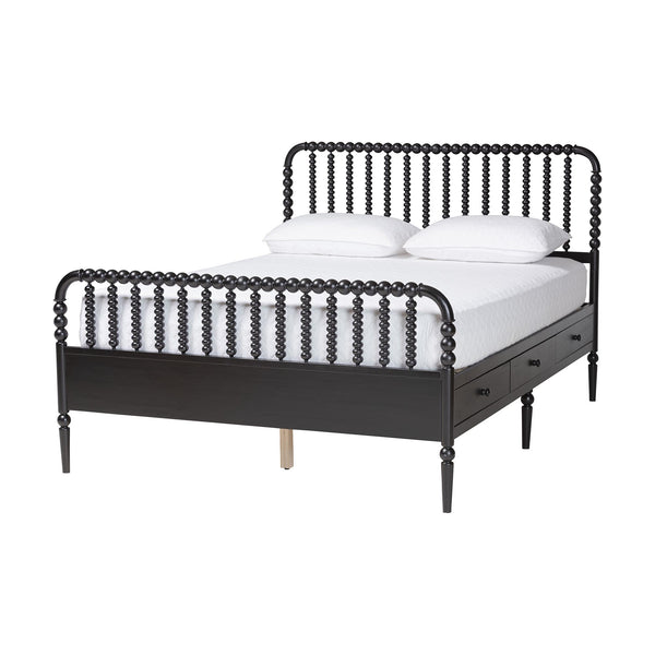Baxton Studio Lucera Rubberwood Platform Bed Bobbin Spindle Frame with Six Storage Drawers
