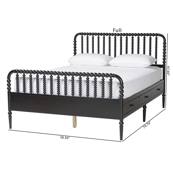 Baxton Studio Lucera Rubberwood Platform Bed Bobbin Spindle Frame with Six Storage Drawers