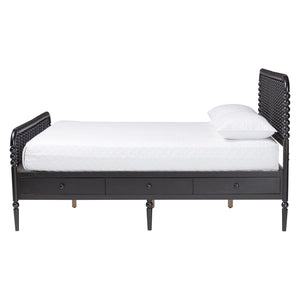 Baxton Studio Lucera Rubberwood Platform Bed Bobbin Spindle Frame with Six Storage Drawers