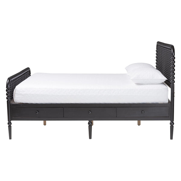 Baxton Studio Lucera Rubberwood Platform Bed Bobbin Spindle Frame with Six Storage Drawers