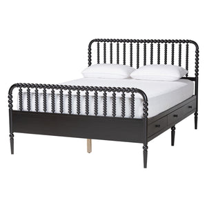 Baxton Studio Lucera Full Bedroom Set Rubberwood Spindle Bed with Storage Nightstands