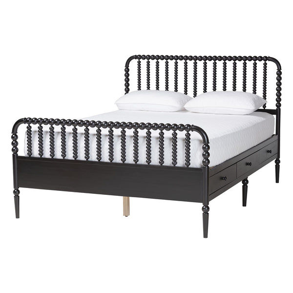 Baxton Studio Lucera Full Bedroom Set Rubberwood Spindle Bed with Storage Nightstands