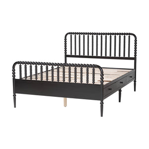 Baxton Studio Lucera Rubberwood Platform Bed Bobbin Spindle Frame with Six Storage Drawers