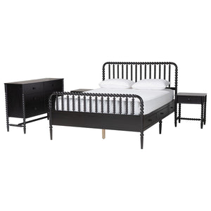 Baxton Studio Baxton Studio Lucera Full Platform Bed Set with Spindle Details and Storage Drawers MG0110-8-Black-Full 4PC Bedroom Set