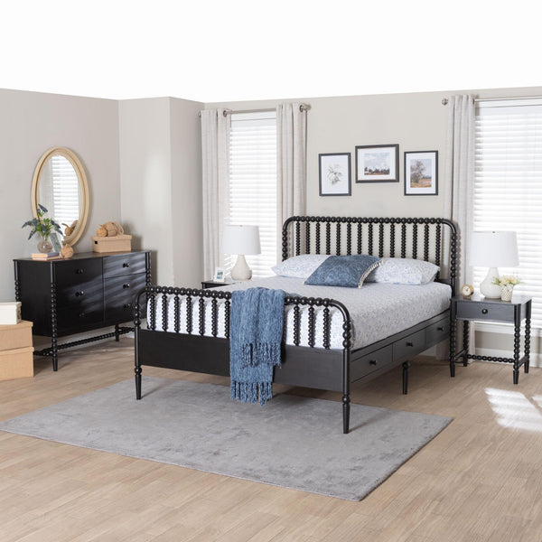 Baxton Studio Lucera Full Platform Bed Set with Spindle Details and Storage Drawers