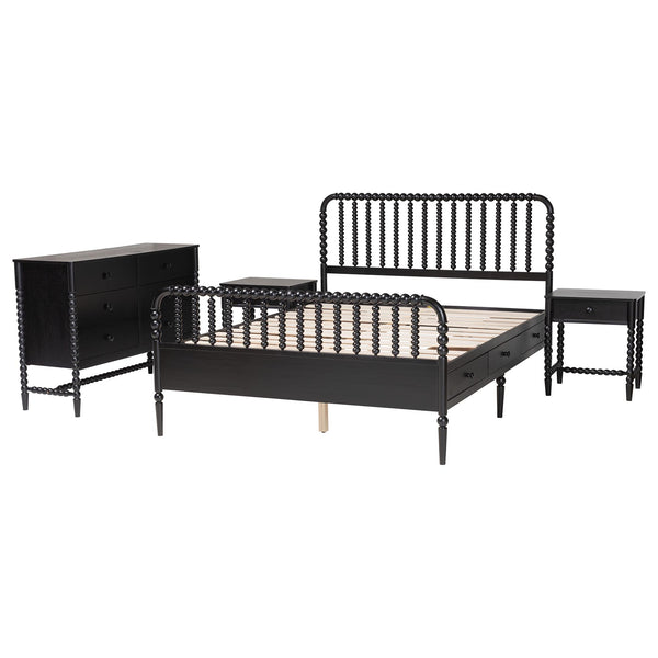 Baxton Studio Lucera Full Platform Bed Set with Spindle Details and Storage Drawers