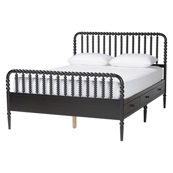 Baxton Studio Lucera Full Platform Bed Set with Spindle Details and Storage Drawers