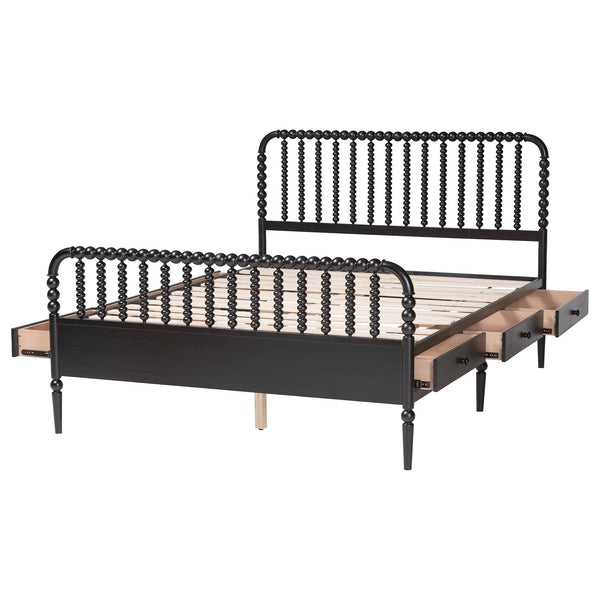 Baxton Studio Lucera Rubberwood Platform Bed Bobbin Spindle Frame with Six Storage Drawers