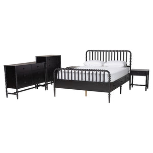 Baxton Studio Baxton Studio Lucera Full Platform Bed Set Rubberwood Spindle 5 Piece Bedroom MG0110-8-Black-Full 5PC Bedroom Set