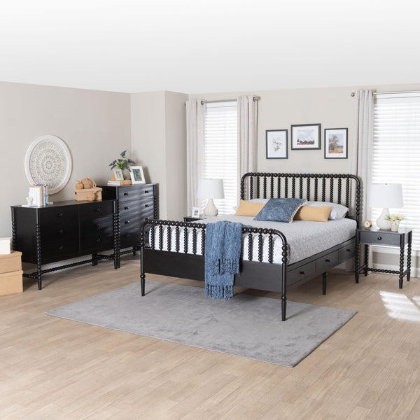 Baxton Studio Lucera Full Platform Bed Set Rubberwood Spindle 5 Piece Bedroom
