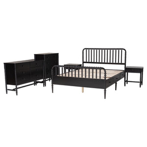 Baxton Studio Lucera Full Platform Bed Set Rubberwood Spindle 5 Piece Bedroom