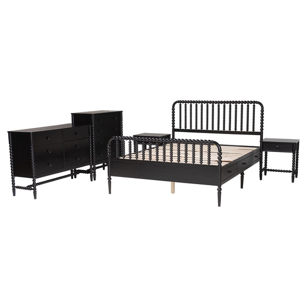 Baxton Studio Lucera Full Platform Bed Set Rubberwood Spindle 5 Piece Bedroom