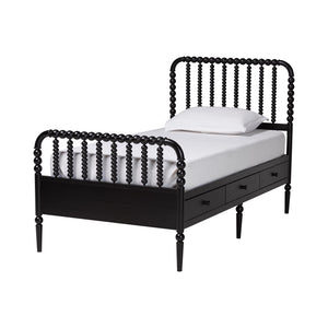 Baxton Studio Lucera Rubberwood Platform Bed Bobbin Spindle Frame with Six Storage Drawers