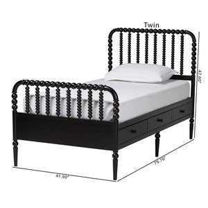 Baxton Studio Lucera Rubberwood Platform Bed Bobbin Spindle Frame with Six Storage Drawers
