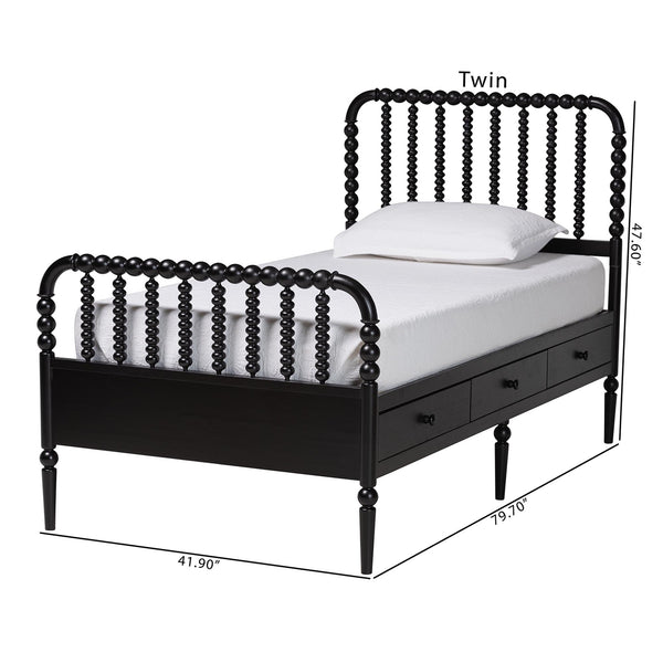 Baxton Studio Lucera Rubberwood Platform Bed Bobbin Spindle Frame with Six Storage Drawers