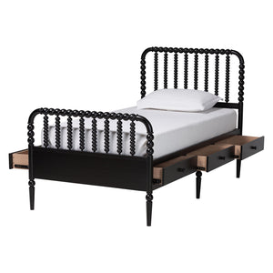 Baxton Studio Lucera Rubberwood Platform Bed Bobbin Spindle Frame with Six Storage Drawers